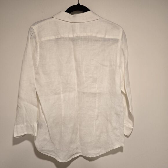 Lauren Ralph Lauren Womens 100% Linen Blouse Shirt Sz M White Embroidered Crest - Picture 7 of 10